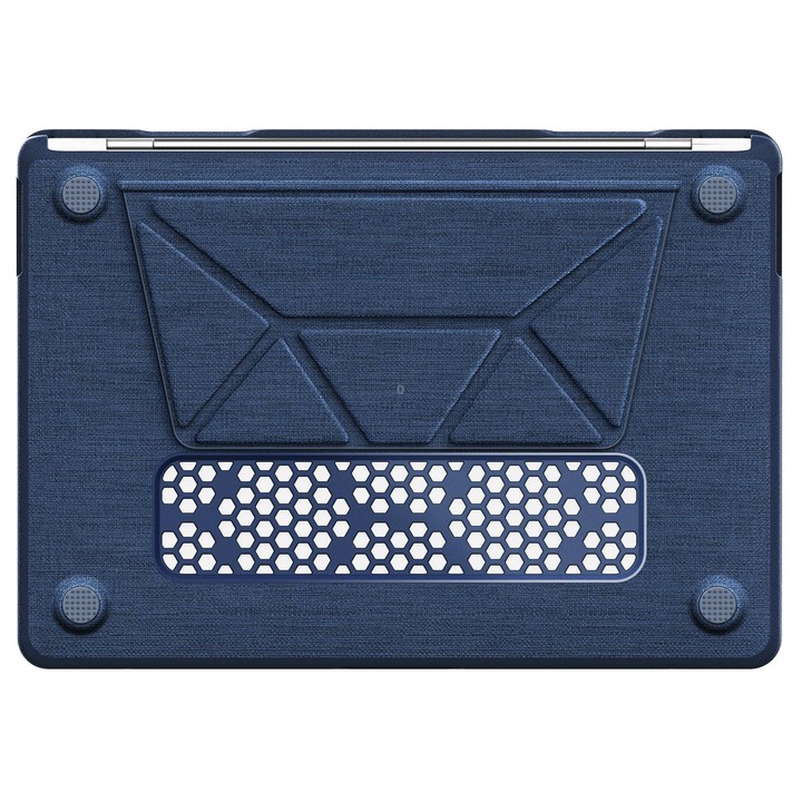 For MacBook Air 13.3 inch A2337 Fabric Texture Pro Magnetic Holder Laptop Protective Case(Navy Blue)