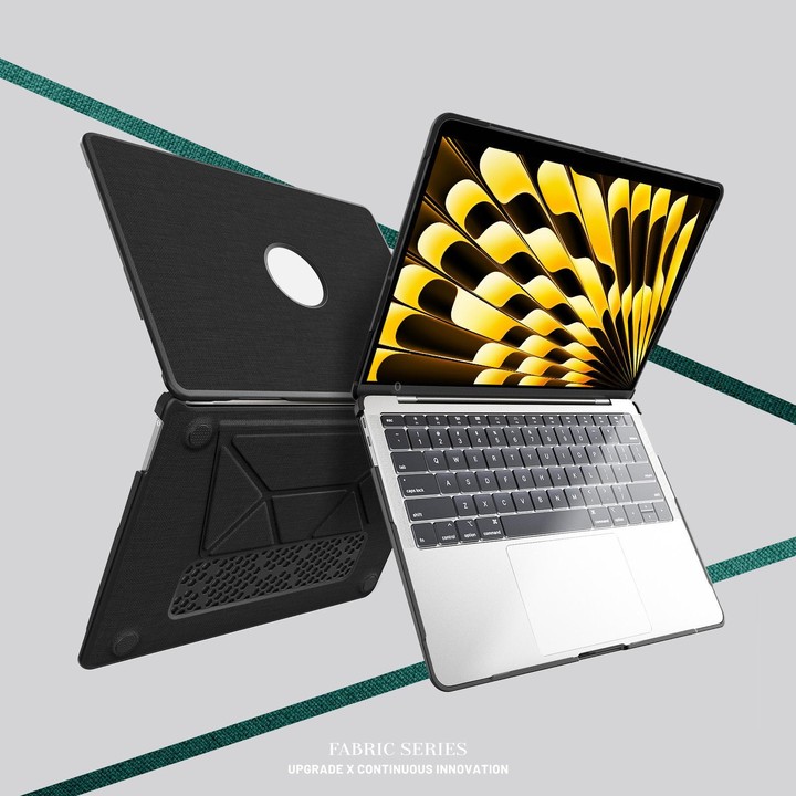 For MacBook Air 13.3 inch A2337 Fabric Texture Pro Magnetic Holder Laptop Protective Case(Black)