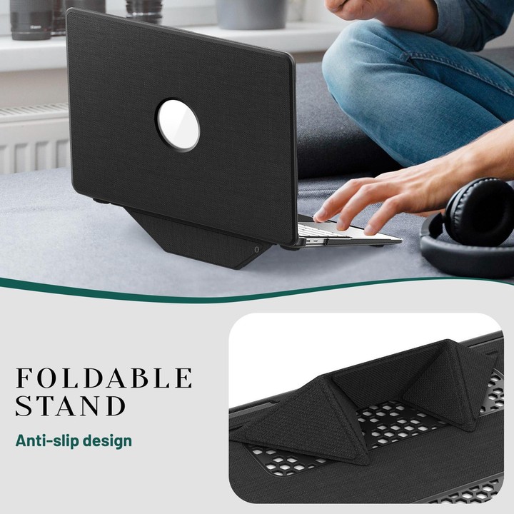 For MacBook Air 13.3 inch A2337 Fabric Texture Pro Magnetic Holder Laptop Protective Case(Black)