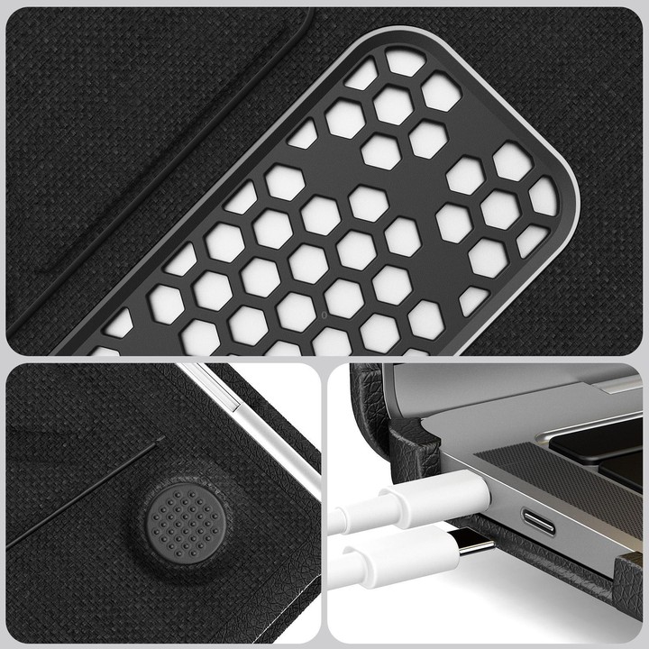 For MacBook Air 13.3 inch A2337 Fabric Texture Pro Magnetic Holder Laptop Protective Case(Black)