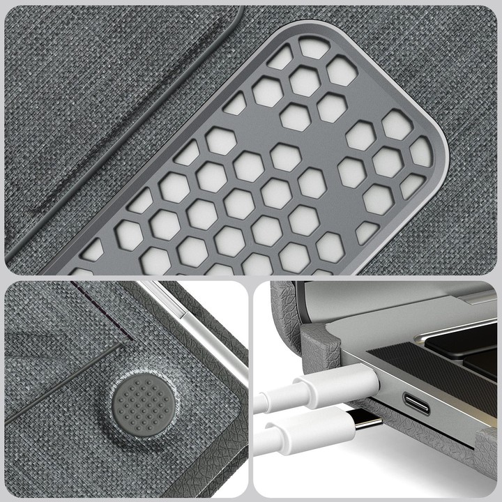 For MacBook Air 13.3 inch A2337 Fabric Texture Pro Magnetic Holder Laptop Protective Case(Grey)