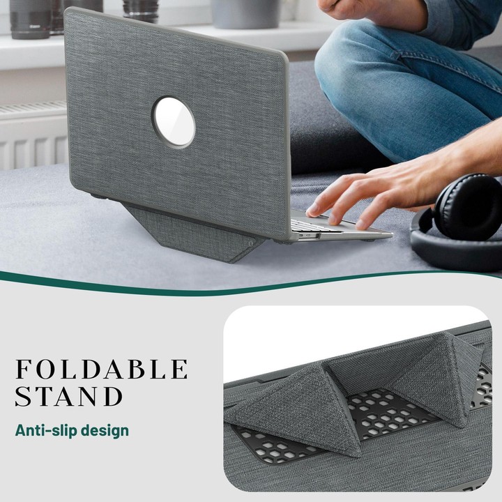 For MacBook Air 13.3 inch A2337 Fabric Texture Pro Magnetic Holder Laptop Protective Case(Grey)