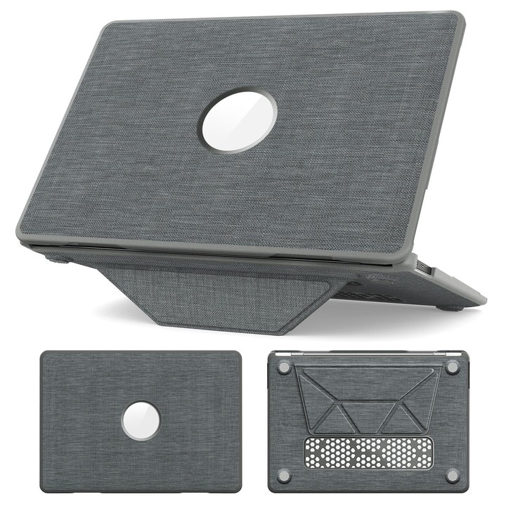 For MacBook Air 13.3 inch A2337 Fabric Texture Pro Magnetic Holder Laptop Protective Case(Grey)