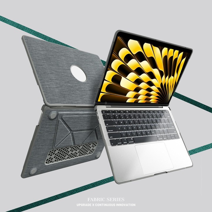 For MacBook Air 13.3 inch A2337 Fabric Texture Pro Magnetic Holder Laptop Protective Case(Grey)