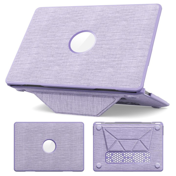 For MacBook Air 13.3 inch A2337 Fabric Texture Pro Magnetic Holder Laptop Protective Case(Purple)