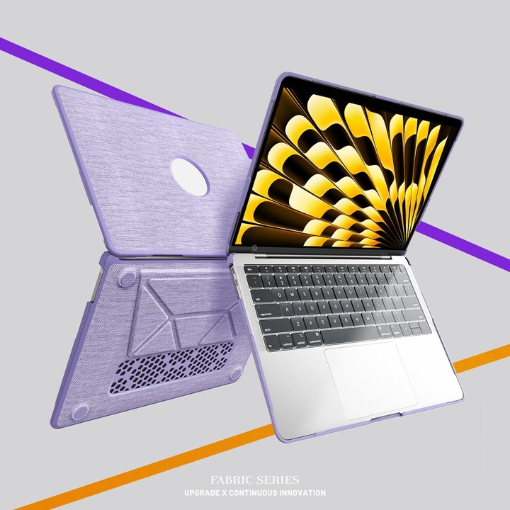 For MacBook Air 13.3 inch A2337 Fabric Texture Pro Magnetic Holder Laptop Protective Case(Purple)