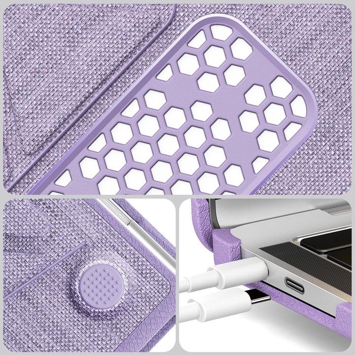 For MacBook Air 13.3 inch A2337 Fabric Texture Pro Magnetic Holder Laptop Protective Case(Purple)