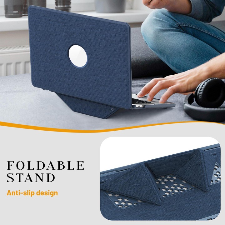For MacBook Pro 13.3 inch A2289 / A2251 Fabric Texture Pro Magnetic Holder Laptop Protective Case(Navy Blue)