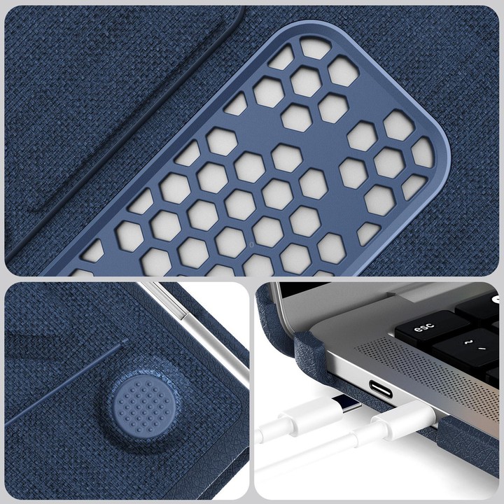 For MacBook Pro 13.3 inch A2289 / A2251 Fabric Texture Pro Magnetic Holder Laptop Protective Case(Navy Blue)