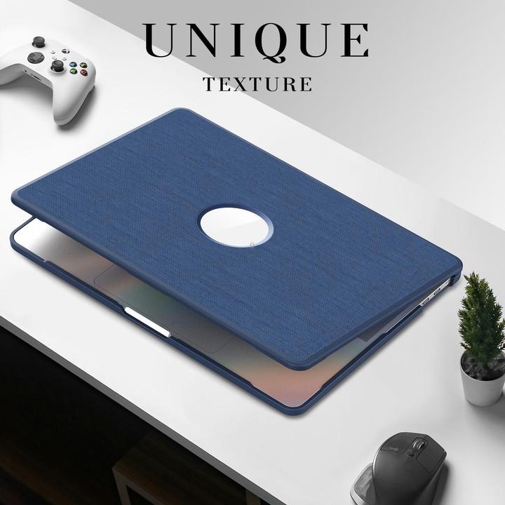 For MacBook Pro 13.3 inch A2289 / A2251 Fabric Texture Pro Magnetic Holder Laptop Protective Case(Navy Blue)