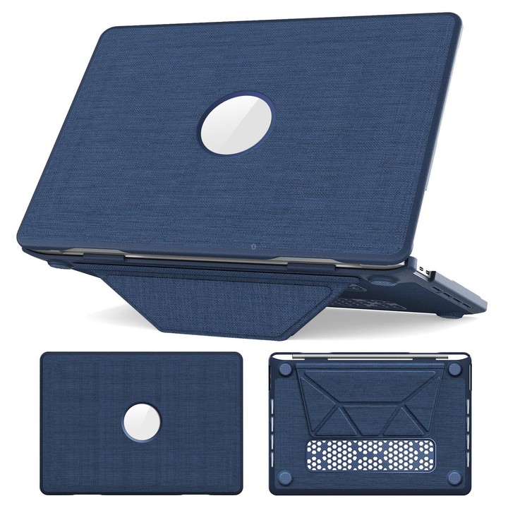 For MacBook Pro 13.3 inch A2289 / A2251 Fabric Texture Pro Magnetic Holder Laptop Protective Case(Navy Blue)