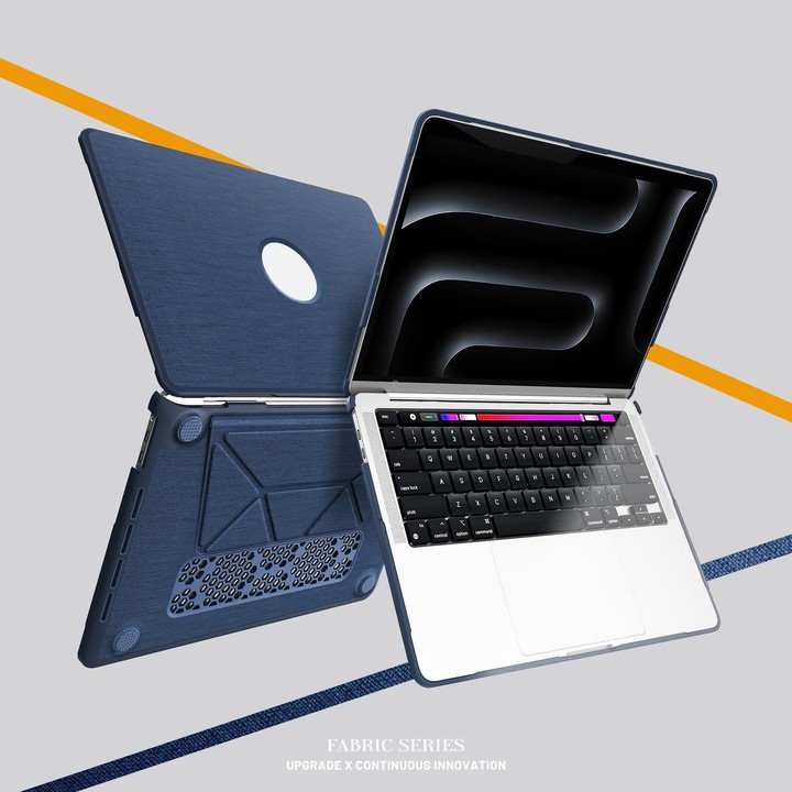 For MacBook Pro 13.3 inch A2289 / A2251 Fabric Texture Pro Magnetic Holder Laptop Protective Case(Navy Blue)