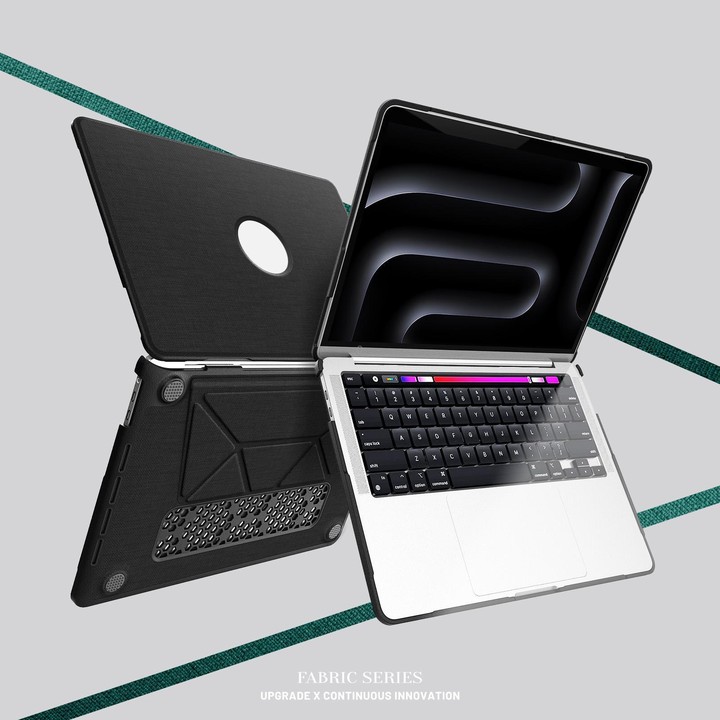 For MacBook Pro 13.3 inch A2289 / A2251 Fabric Texture Pro Magnetic Holder Laptop Protective Case(Black)