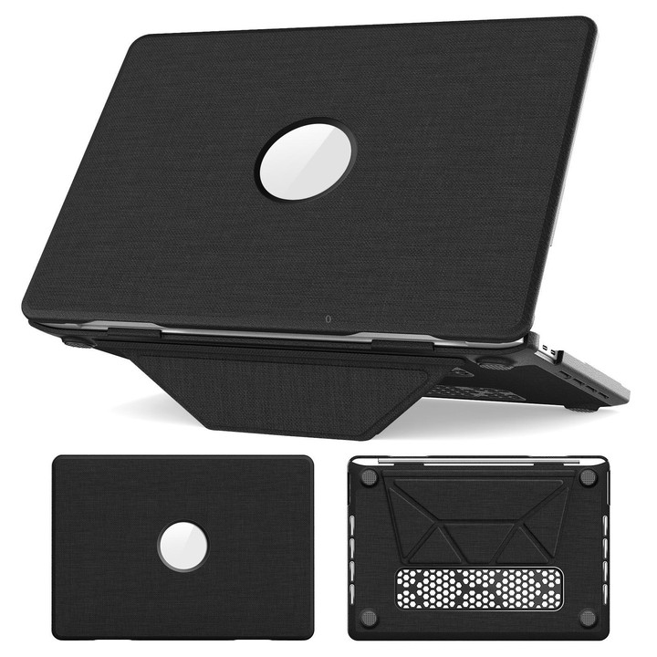 For MacBook Pro 13.3 inch A2289 / A2251 Fabric Texture Pro Magnetic Holder Laptop Protective Case(Black)