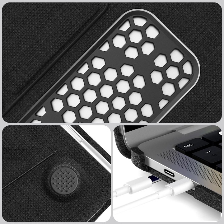 For MacBook Pro 13.3 inch A2289 / A2251 Fabric Texture Pro Magnetic Holder Laptop Protective Case(Black)
