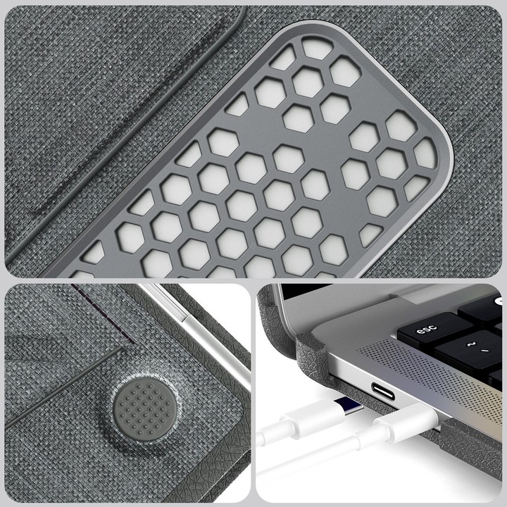 For MacBook Pro 13.3 inch A2289 / A2251 Fabric Texture Pro Magnetic Holder Laptop Protective Case(Grey)