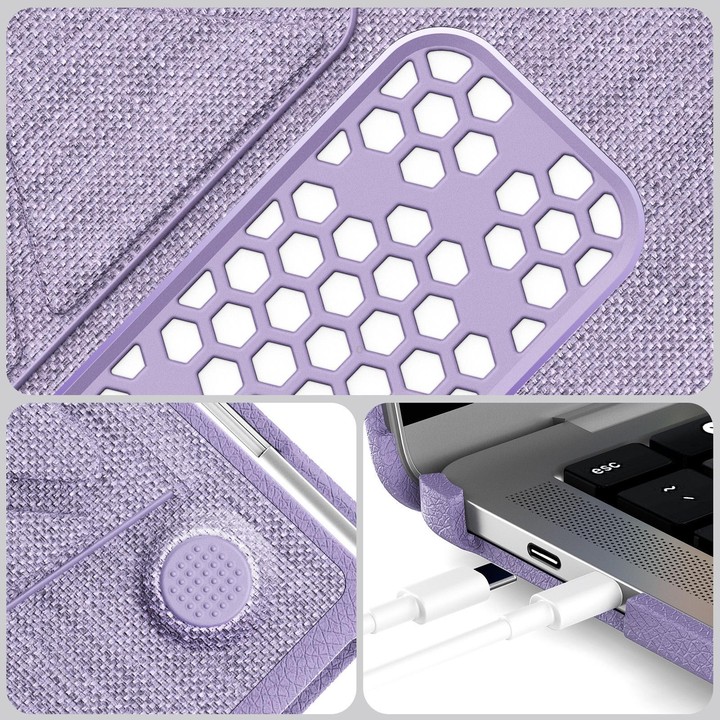 For MacBook Pro 13.3 inch A2289 / A2251 Fabric Texture Pro Magnetic Holder Laptop Protective Case(Purple)