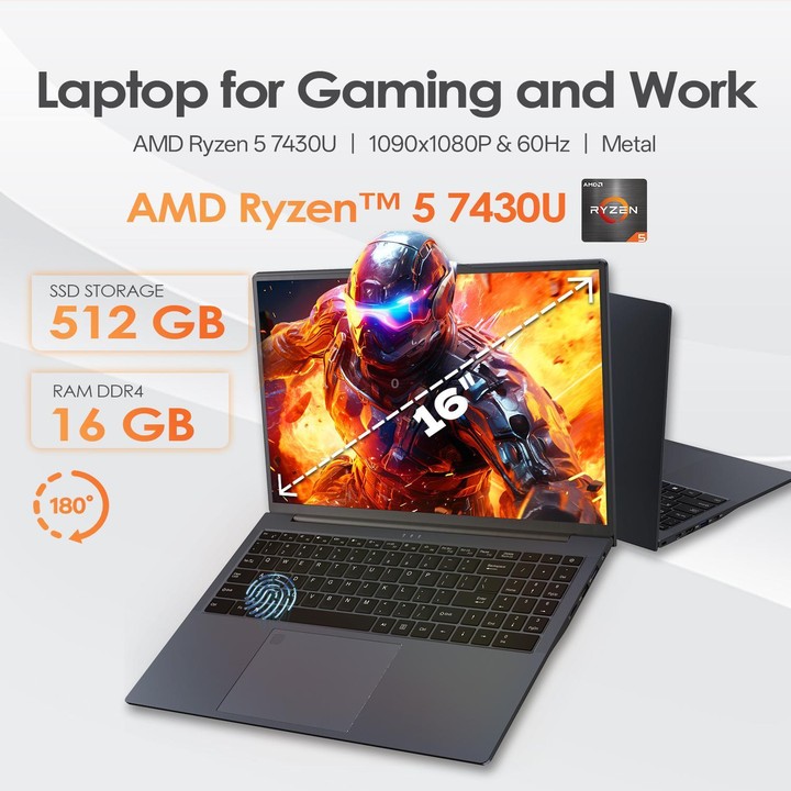 GXMO T160 16 inch Windows 11 Laptop, 16GB+512GB, AMD Ryzen 5 7430U Hexa Core Processor(AU Plug)