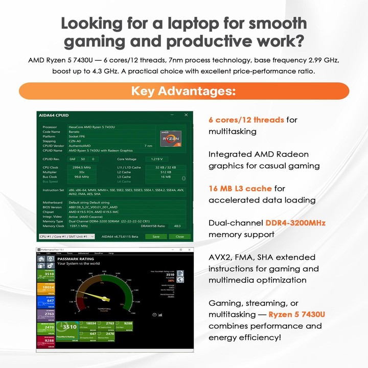 GXMO T160 16 inch Windows 11 Laptop, 16GB+512GB, AMD Ryzen 5 7430U Hexa Core Processor(AU Plug)