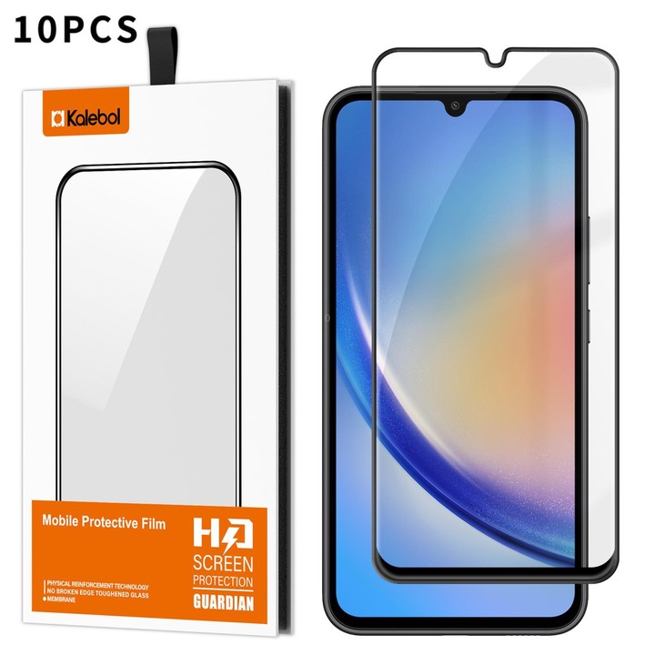 For Galaxy A34 5G 10pcs Kalebol High-Aluminum Screen-Printed Full-Coverage Anti-Fingerprint Black-Bordered HD Tempered Glass Fil