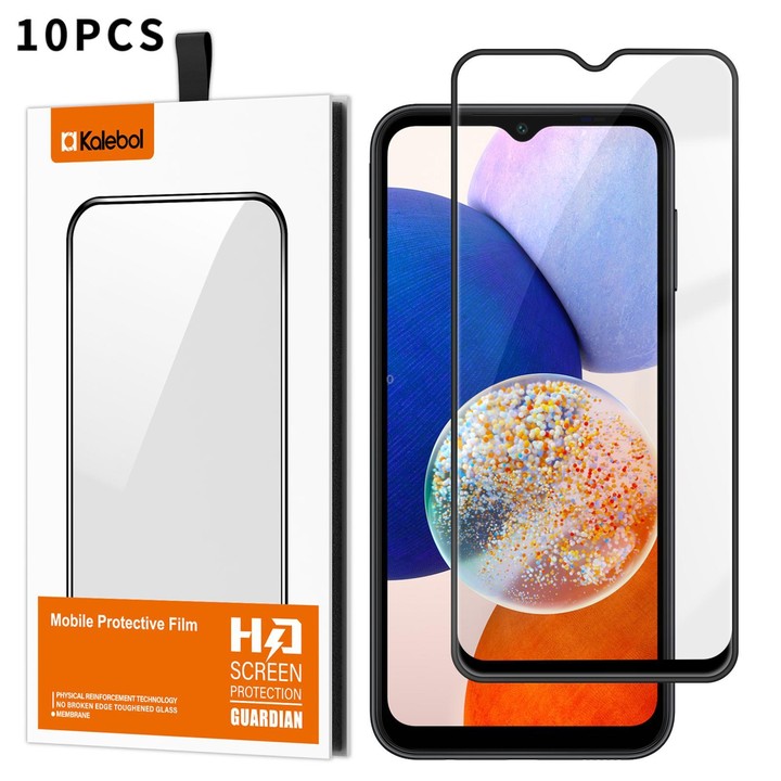 For Galaxy A14 5G 10pcs Kalebol High-Aluminum Screen-Printed Full-Coverage Anti-Fingerprint Black-Bordered HD Tempered Glass Fil