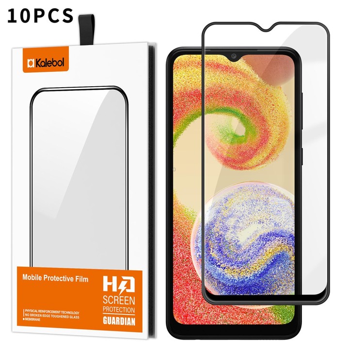 For Galaxy A04 10pcs Kalebol High-Aluminum Screen-Printed Full-Coverage Anti-Fingerprint Black-Bordered HD Tempered Glass Film