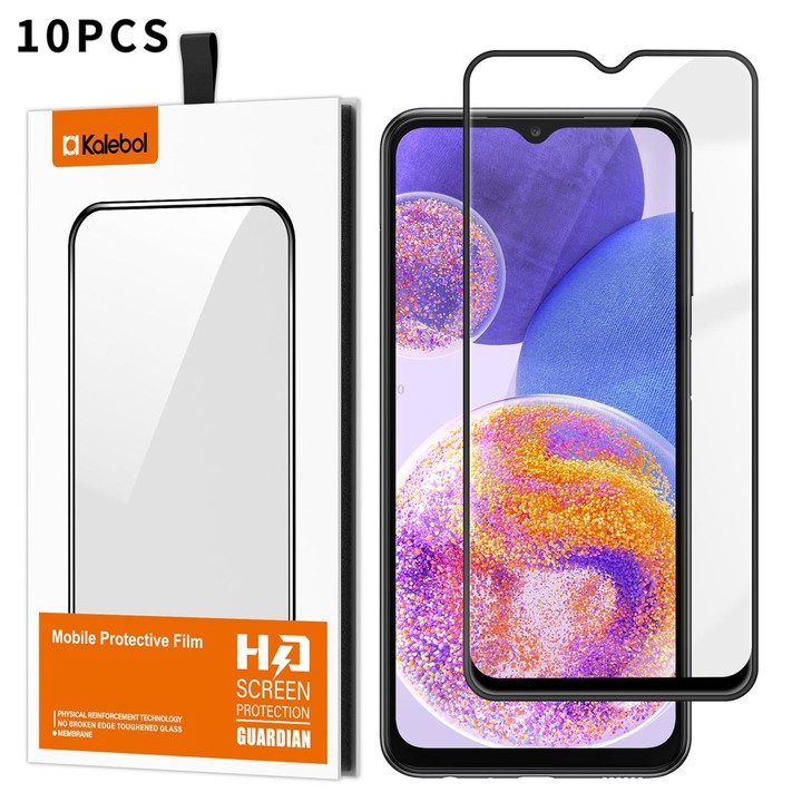 For Galaxy A23 4G 10pcs Kalebol High-Aluminum Screen-Printed Full-Coverage Anti-Fingerprint Black-Bordered HD Tempered Glass Fil