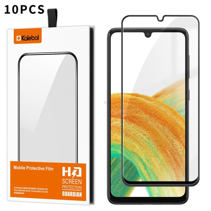 For Galaxy A33 5G 10pcs Kalebol High-Aluminum Screen-Printed Full-Coverage Anti-Fingerprint Black-Bordered HD Tempered Glass Fil