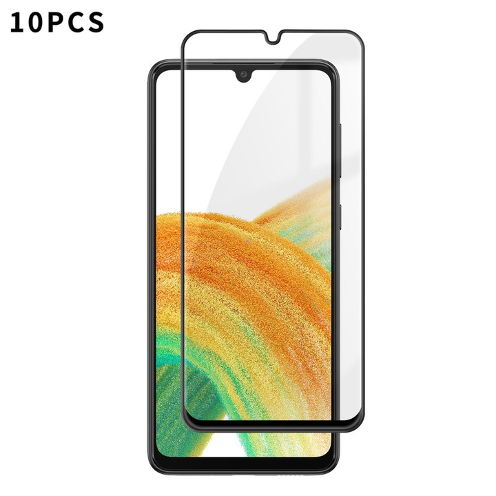 For Galaxy A33 5G 10pcs Kalebol High-Aluminum Screen-Printed Full-Coverage Anti-Fingerprint Black-Bordered HD Tempered Glass Fil