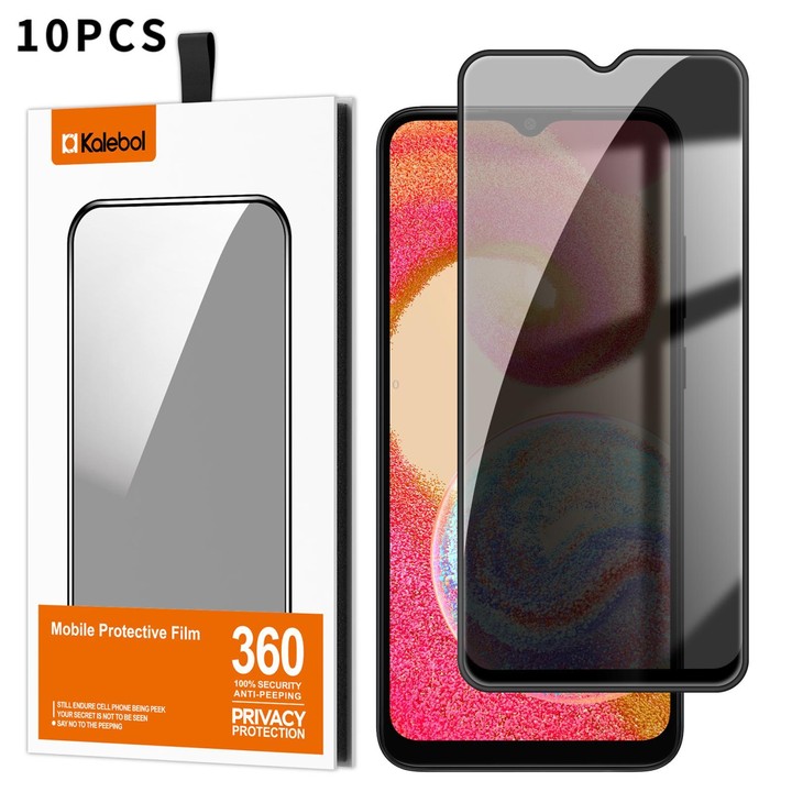 For Galaxy A04e 10pcs Kalebol High-Aluminum Screen-Printed Full-Coverage Black-Border Privacy Tempered Glass Film