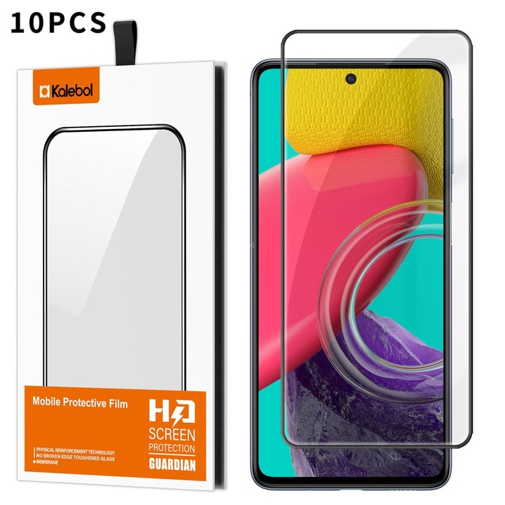 For Galaxy M53 5G 10pcs Kalebol High-Aluminum Screen-Printed Full-Coverage Anti-Fingerprint Black-Bordered HD Tempered Glass Fil