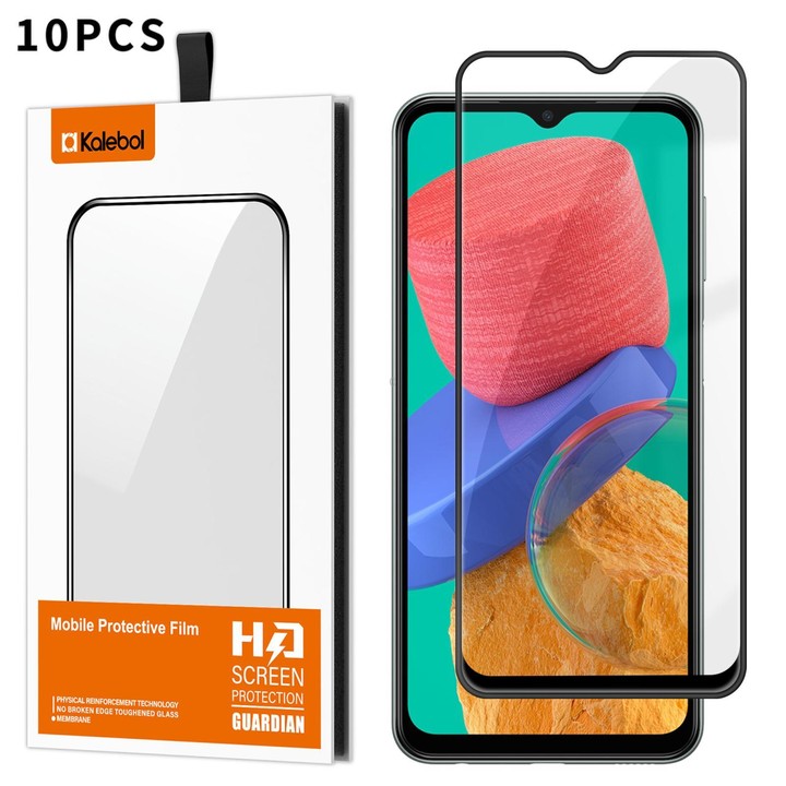 For Galaxy M33 5G 10pcs Kalebol High-Aluminum Screen-Printed Full-Coverage Anti-Fingerprint Black-Bordered HD Tempered Glass Fil