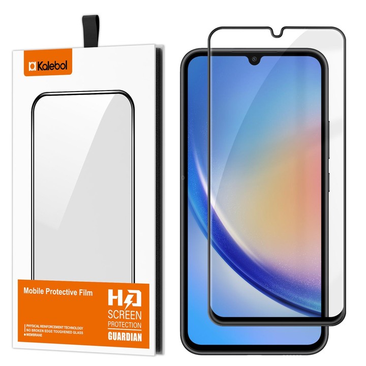 For Galaxy A34 5G Kalebol High-Aluminum Screen-Printed Full-Coverage Anti-Fingerprint Black-Bordered HD Tempered Glass Film