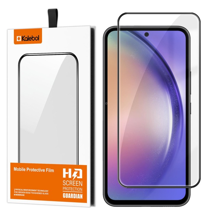 For Galaxy A54 5G Kalebol High-Aluminum Screen-Printed Full-Coverage Anti-Fingerprint Black-Bordered HD Tempered Glass Film
