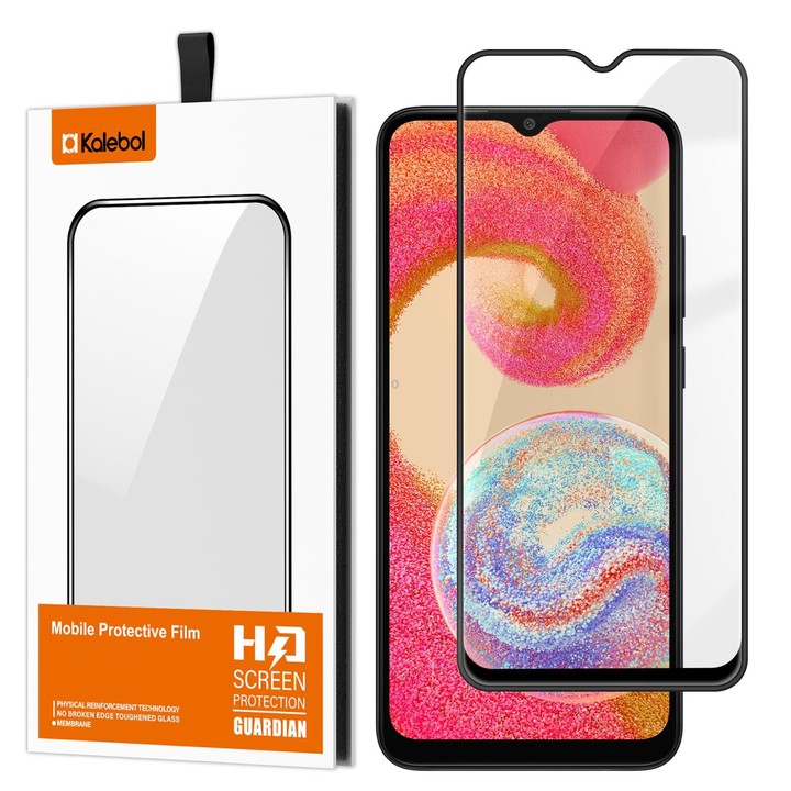 For Galaxy A04e Kalebol High-Aluminum Screen-Printed Full-Coverage Anti-Fingerprint Black-Bordered HD Tempered Glass Film