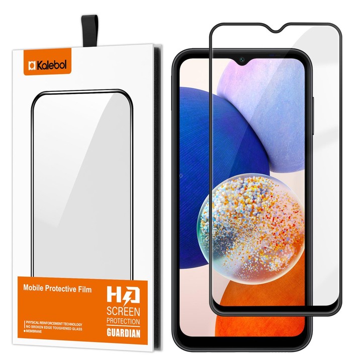 For Galaxy A14 5G Kalebol High-Aluminum Screen-Printed Full-Coverage Anti-Fingerprint Black-Bordered HD Tempered Glass Film