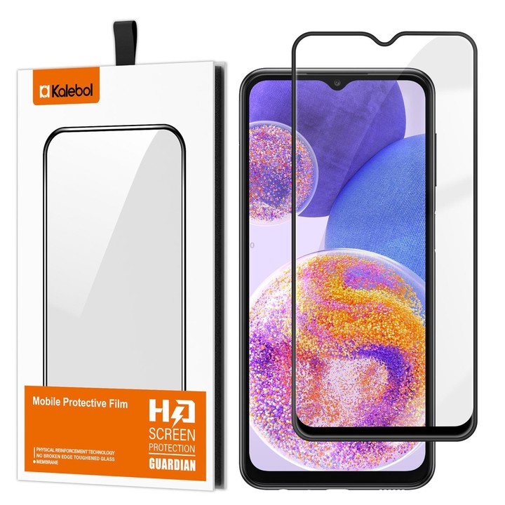 For Galaxy A23 4G Kalebol High-Aluminum Screen-Printed Full-Coverage Anti-Fingerprint Black-Bordered HD Tempered Glass Film