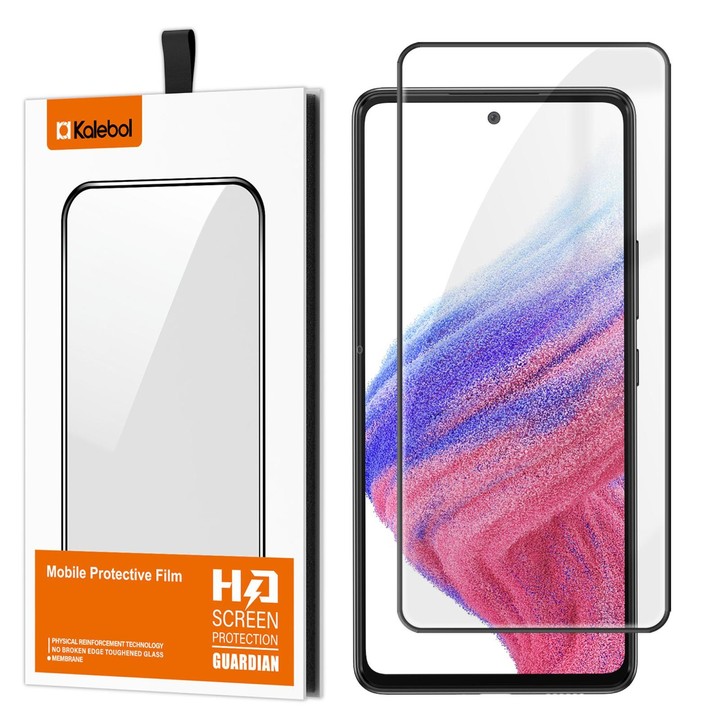 For Galaxy A53 4G Kalebol High-Aluminum Screen-Printed Full-Coverage Anti-Fingerprint Black-Bordered HD Tempered Glass Film
