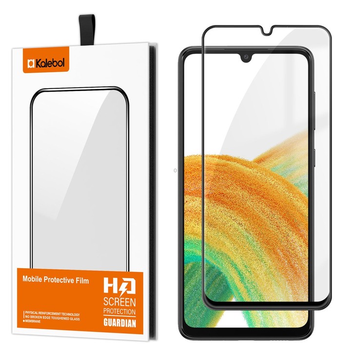 For Galaxy A33 4G Kalebol High-Aluminum Screen-Printed Full-Coverage Anti-Fingerprint Black-Bordered HD Tempered Glass Film