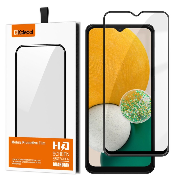 For Galaxy A13 4G Kalebol High-Aluminum Screen-Printed Full-Coverage Anti-Fingerprint Black-Bordered HD Tempered Glass Film
