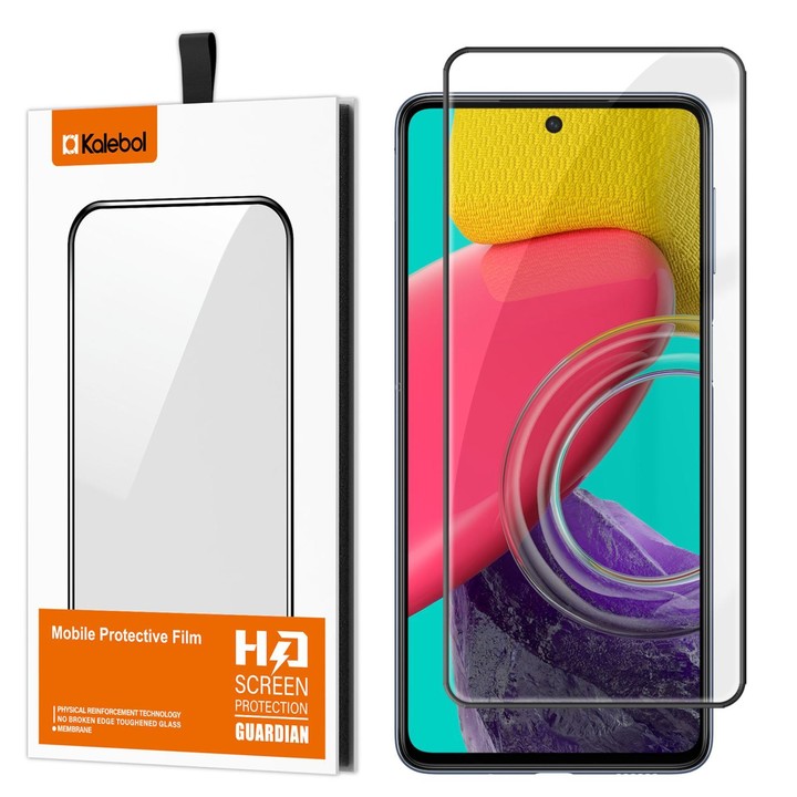 For Galaxy M53 5G Kalebol High-Aluminum Screen-Printed Full-Coverage Anti-Fingerprint Black-Bordered HD Tempered Glass Film