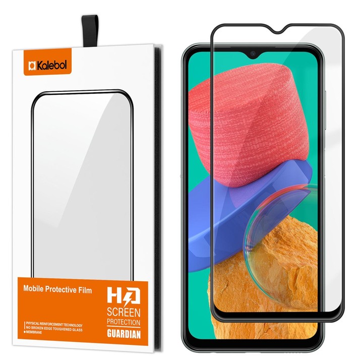 For Galaxy M33 5G Kalebol High-Aluminum Screen-Printed Full-Coverage Anti-Fingerprint Black-Bordered HD Tempered Glass Film