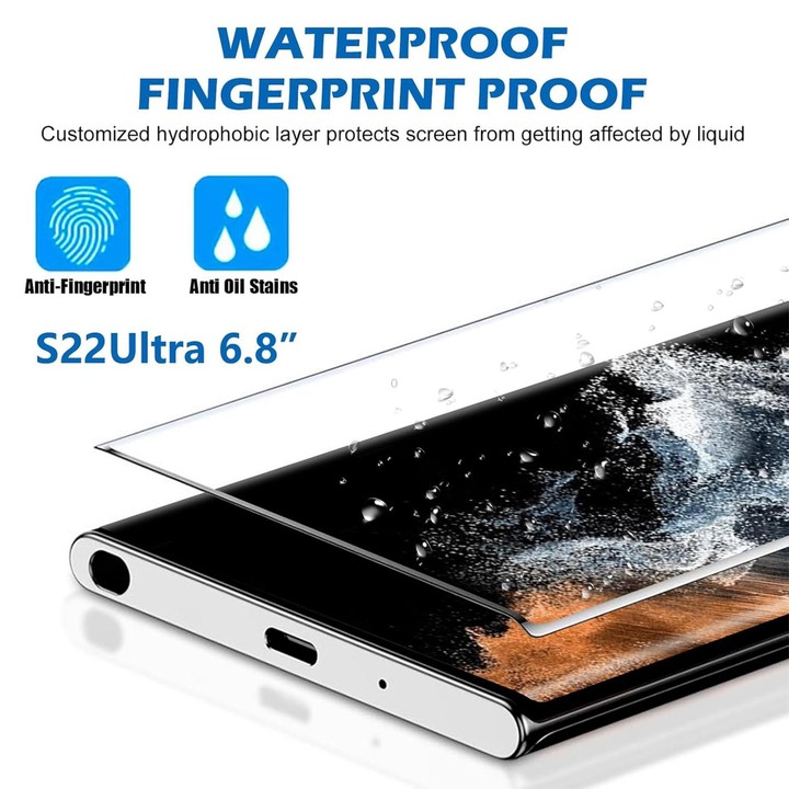 For Samsung Galaxy S22 Ultra 5G Kalebol Curved High-Aluminum Screen-Printed Full-Coverage Anti-Fingerprint Black-Bordered HD Tem