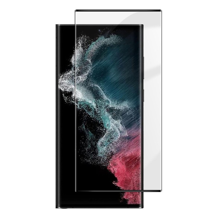 For Samsung Galaxy S22 Ultra 5G Kalebol Curved High-Aluminum Screen-Printed Full-Coverage Anti-Fingerprint Black-Bordered HD Tem