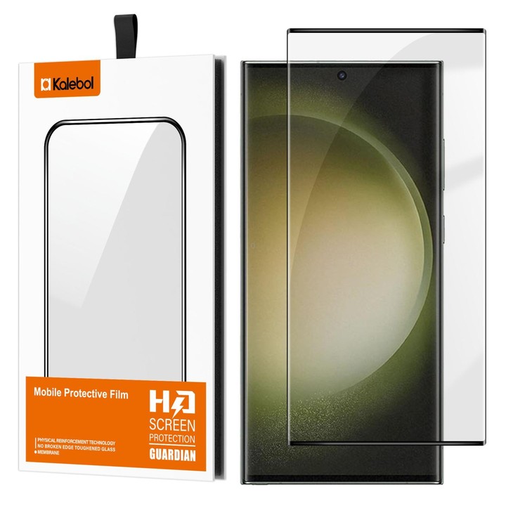 For Samsung Galaxy S23 Ultra 5G Kalebol Curved High-Aluminum Screen-Printed Full-Coverage Anti-Fingerprint Black-Bordered HD Tem
