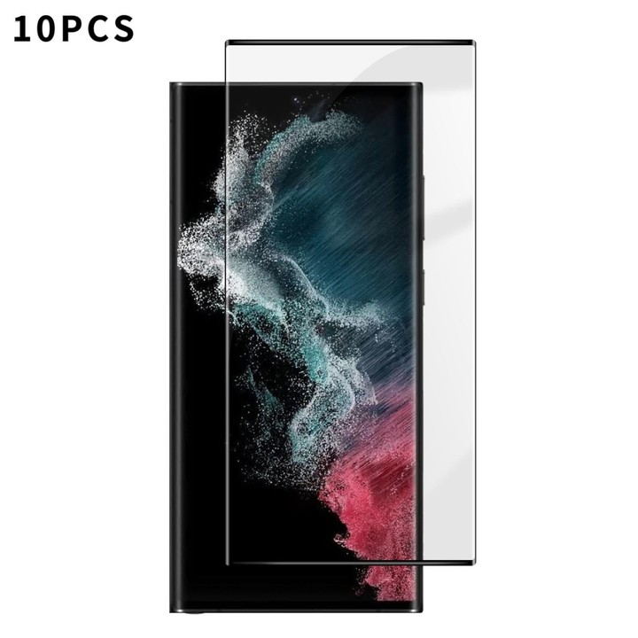 For Samsung Galaxy S22 Ultra 5G 10pcs Kalebol Curved High-Aluminum Screen-Printed Full-Coverage Anti-Fingerprint Black-Bordered