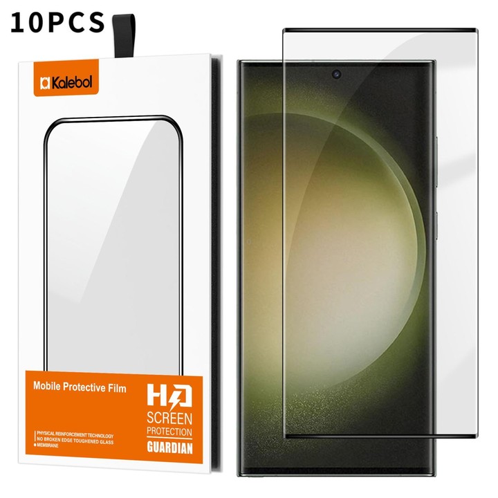 For Samsung Galaxy S23 Ultra 5G 10pcs Kalebol Curved High-Aluminum Screen-Printed Full-Coverage Anti-Fingerprint Black-Bordered