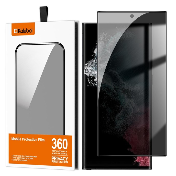 For Samsung Galaxy S22 Ultra 5G Kalebol Curved High-Aluminum Screen-Printed Full-Coverage Anti-Fingerprint Black-Border Privacy