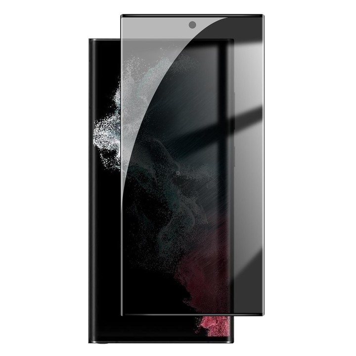 For Samsung Galaxy S22 Ultra 5G Kalebol Curved High-Aluminum Screen-Printed Full-Coverage Anti-Fingerprint Black-Border Privacy