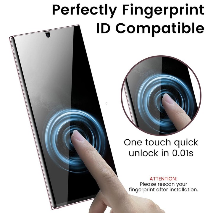 For Samsung Galaxy S22 Ultra 5G Kalebol Curved High-Aluminum Screen-Printed Full-Coverage Anti-Fingerprint Black-Border Privacy